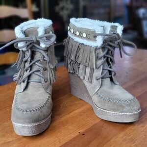 Sam Edleman Kemper Suede Fringe Bootie 6.5